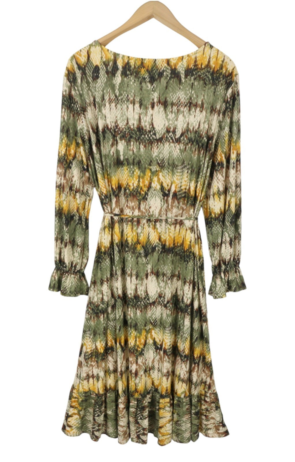 ILSE JACOBSEN Kimo Women Dress XL Multicolor Snake Print Belted Long Sleeve