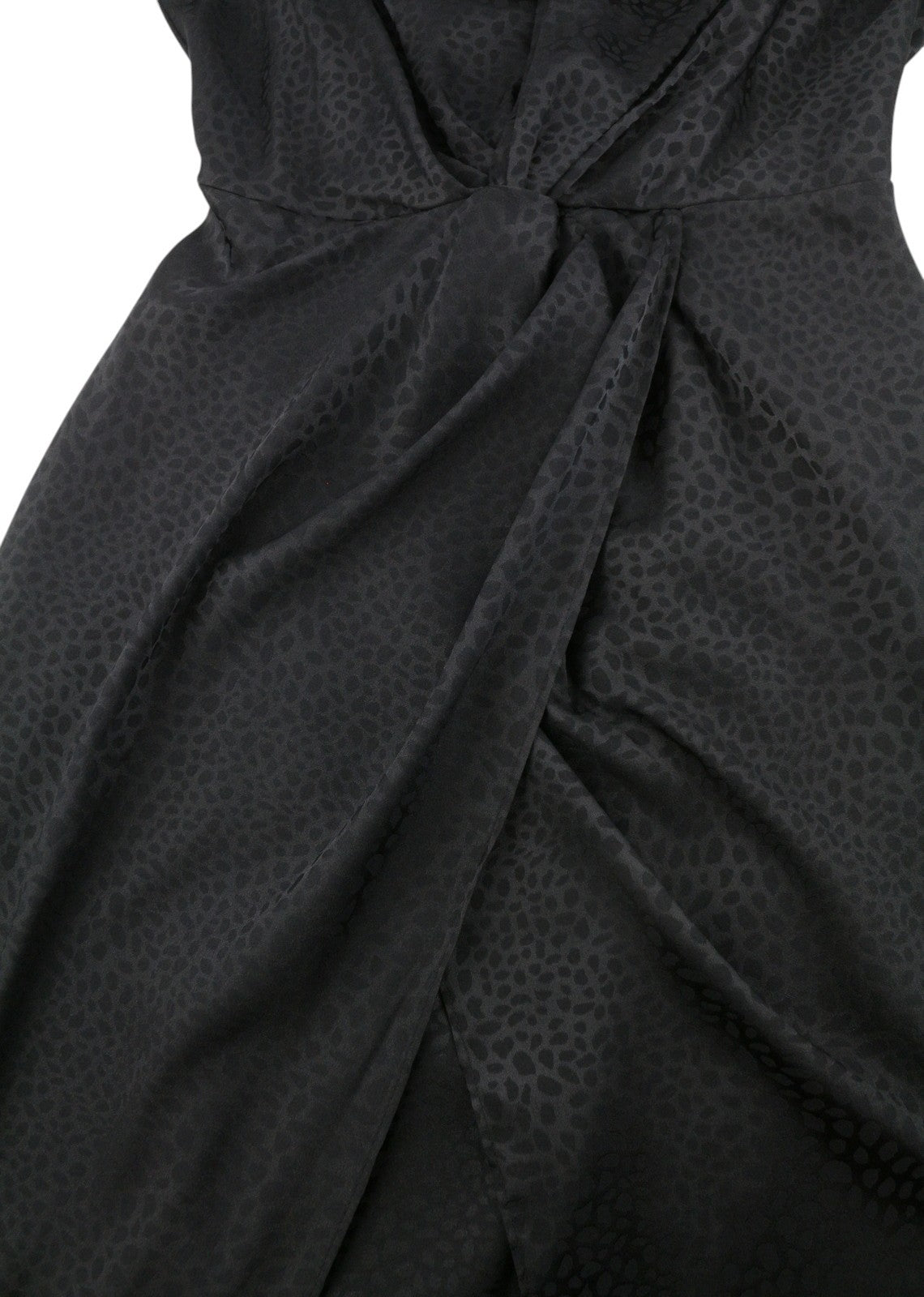 RIVER ISLAND Tia Women Dress EU32 2XS Black Textured Print Twist Split Midi