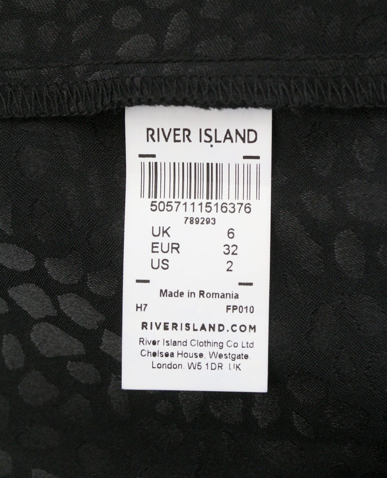 RIVER ISLAND Tia Women Dress EU32 2XS Black Textured Print Twist Split Midi