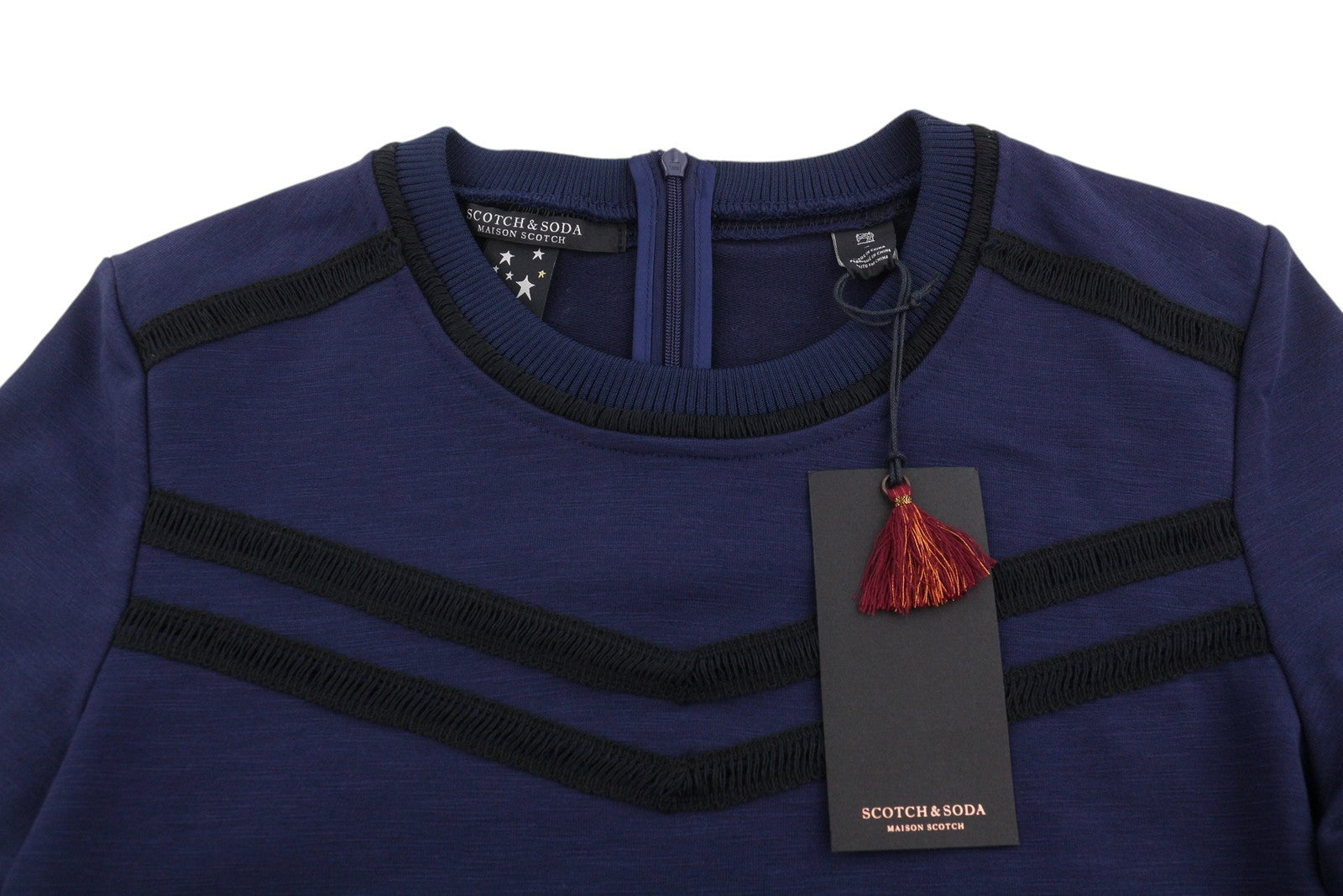 MAISON SCOTCH Women Dress S Dark Blue Crew Neck Long Sleeve Knee-Length