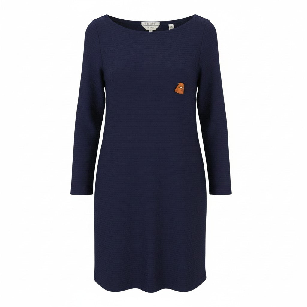 MAISON SCOTCH Women Dress S Dark Blue Embroidered Round Neck Long Sleeve