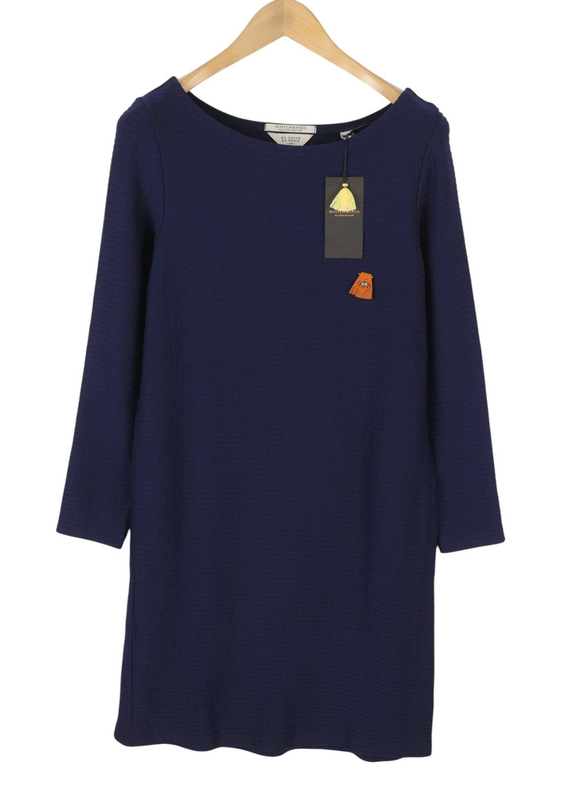 MAISON SCOTCH Women Dress S Dark Blue Embroidered Round Neck Long Sleeve
