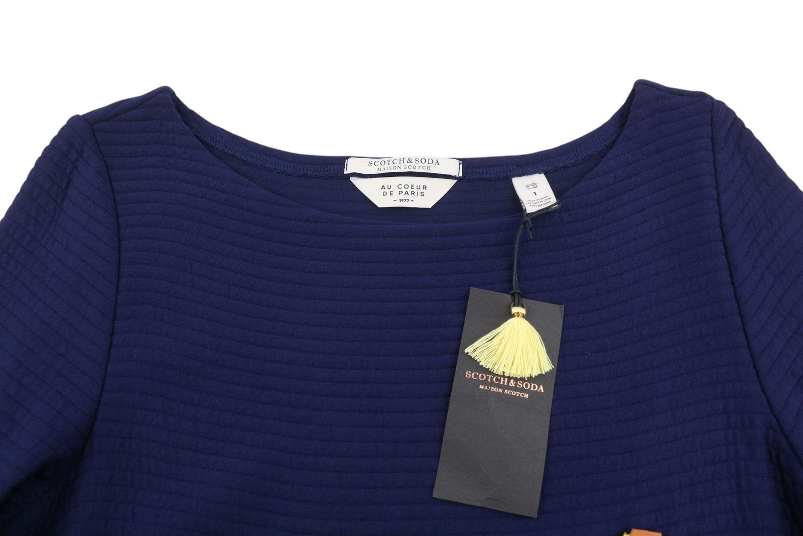 MAISON SCOTCH Women Dress S Dark Blue Embroidered Round Neck Long Sleeve