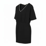 MAISON SCOTCH Women Dress XS Black Layered V-Neck Short Sleeve Knee-Length