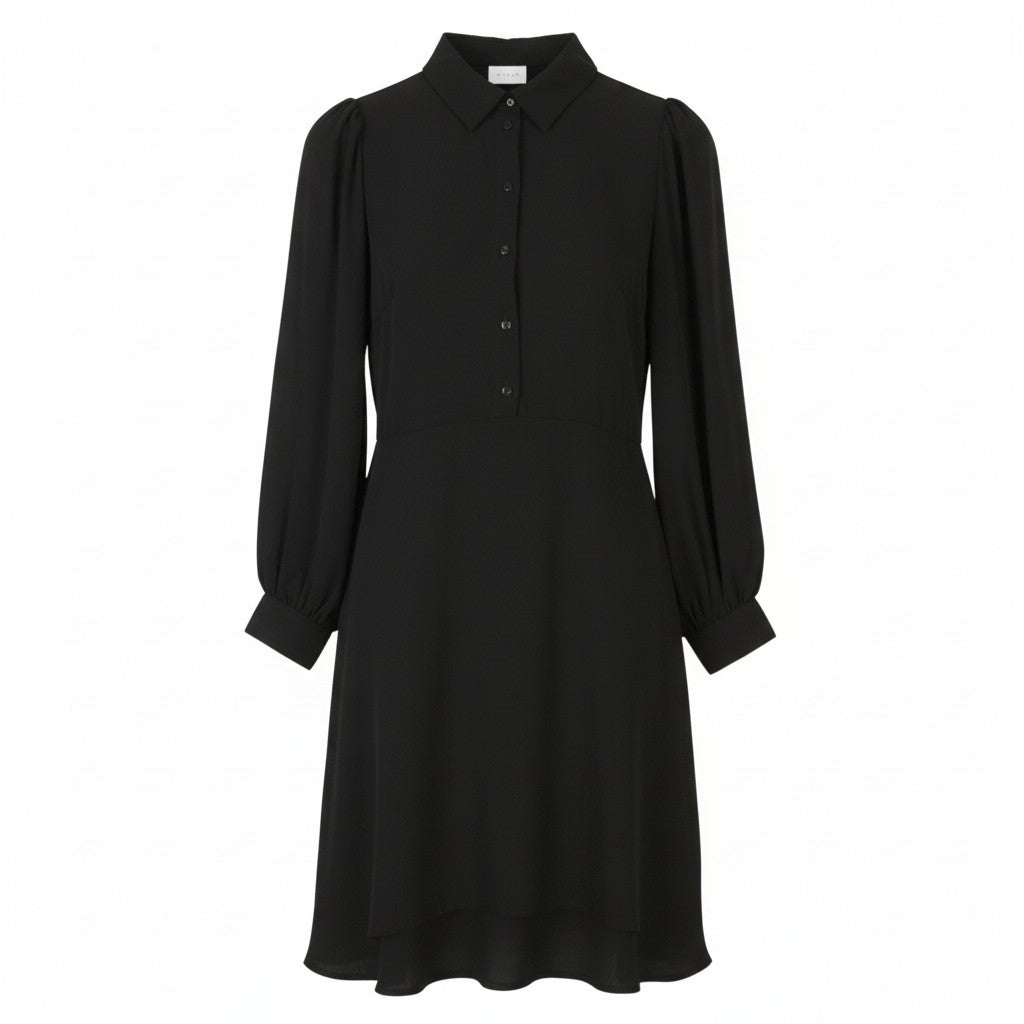 VILA Nalu L/S Women Dress EU36 S Black Half Button Long Sleeve Knee-Length