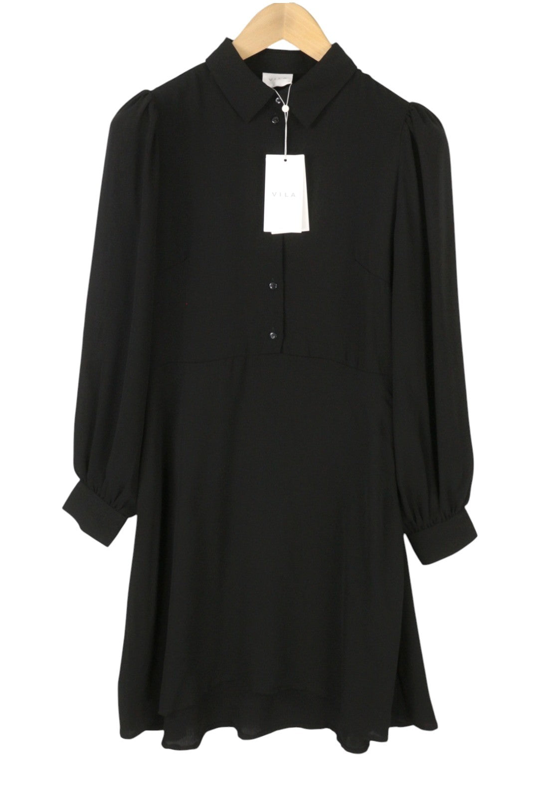 VILA Nalu L/S Women Dress EU36 S Black Half Button Long Sleeve Knee-Length