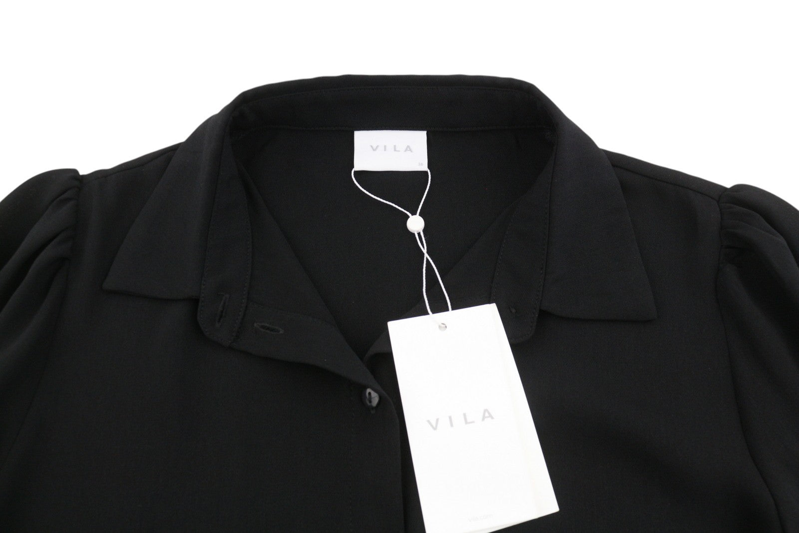 VILA Nalu L/S Women Dress EU36 S Black Half Button Long Sleeve Knee-Length