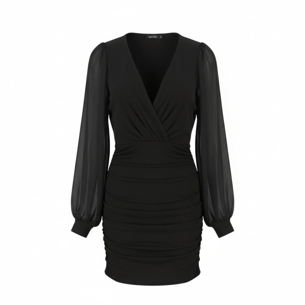 NELLY NLY One Chiffon Sleeve Women Dress S Black Fitted Long Sleeve Mini