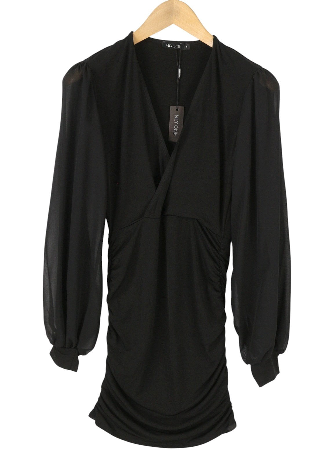 NELLY NLY One Chiffon Sleeve Women Dress S Black Fitted Long Sleeve Mini