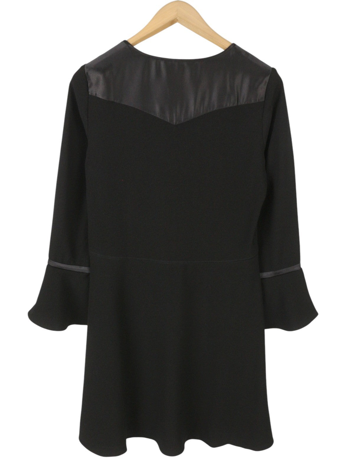 MAISON SCOTCH Women Dress XS Black V-Neck Flare Bell Long Sleeved Knee-Length