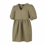 SELECTED Julia 2/4 Quilt Women Dress EU36 S Olive Night Textured Puffs Sleeves