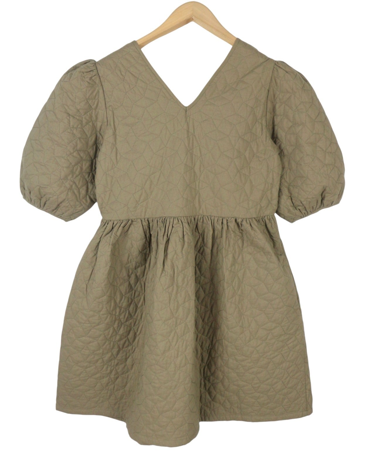 SELECTED Julia 2/4 Quilt Women Dress EU36 S Olive Night Textured Puffs Sleeves