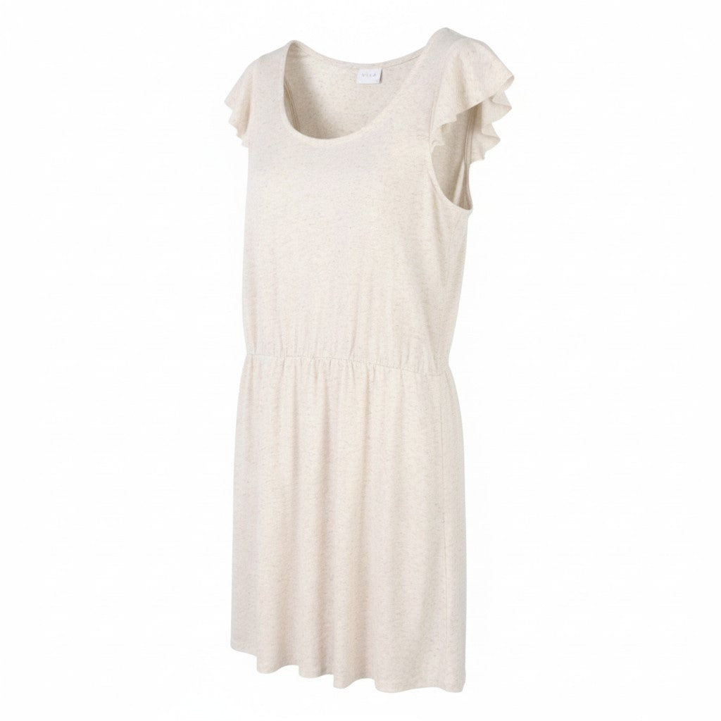 VILA Baria Flounce Women Dress XL Melange Linen Blend Round Neck Knee-Length