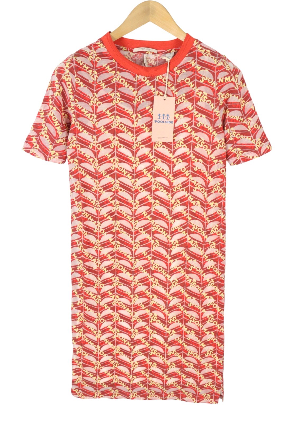 MAISON SCOTCH Women Dress XS Red Patterned Poolside Tricot Short Sleeve Mini