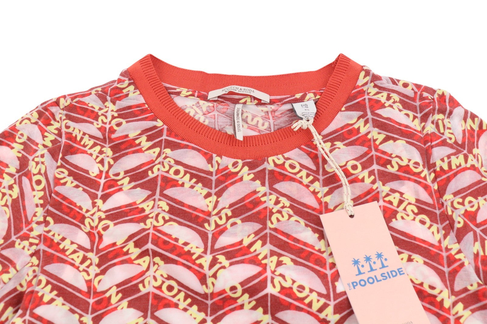 MAISON SCOTCH Women Dress XS Red Patterned Poolside Tricot Short Sleeve Mini