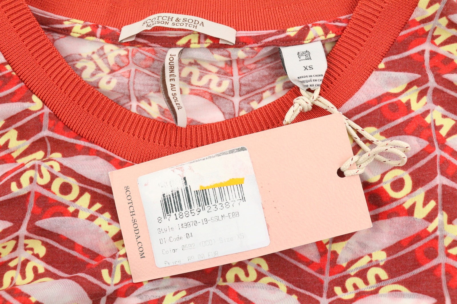 MAISON SCOTCH Women Dress XS Red Patterned Poolside Tricot Short Sleeve Mini