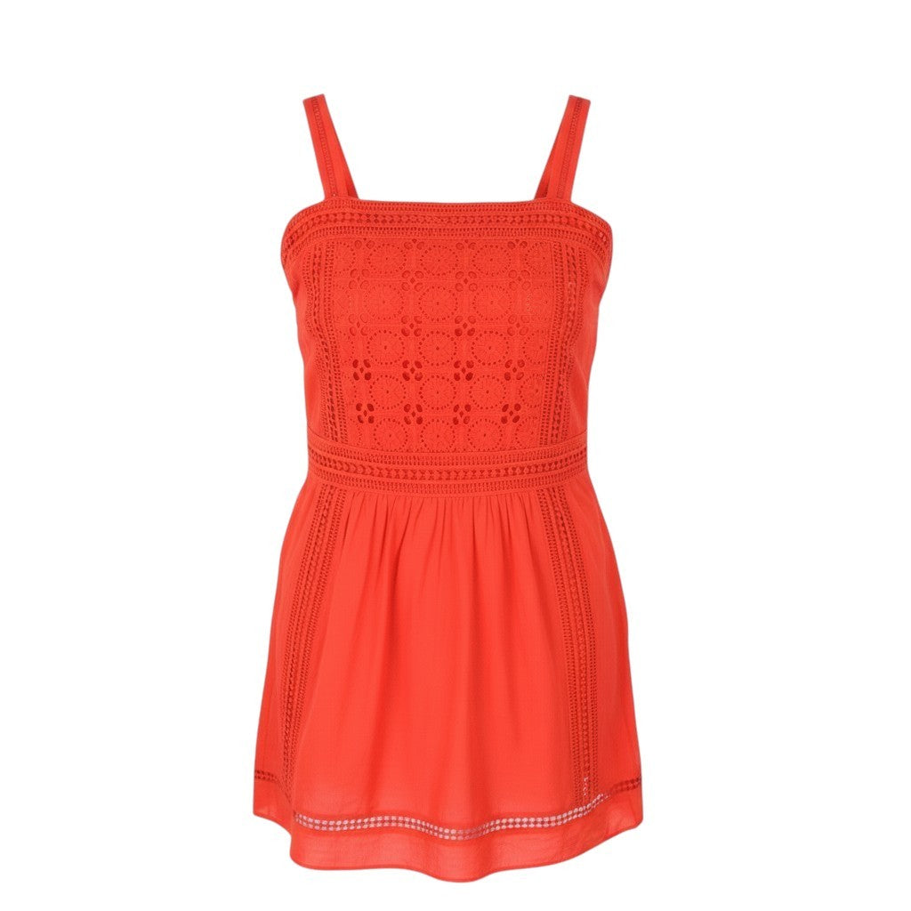 MAISON SCOTCH Women Dress M Orange Broderie Anglaise Square Collar Mini
