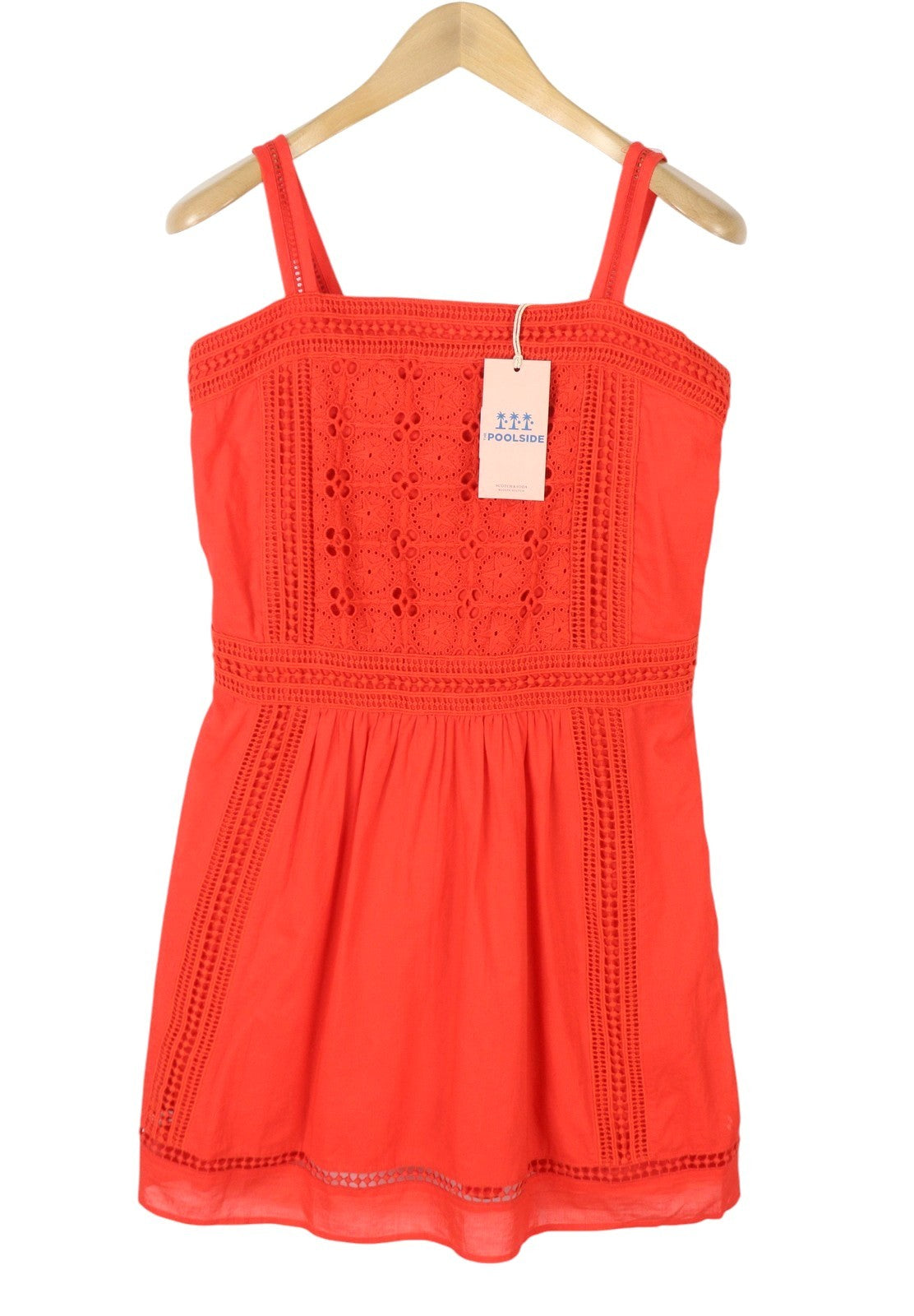 MAISON SCOTCH Women Dress M Orange Broderie Anglaise Square Collar Mini