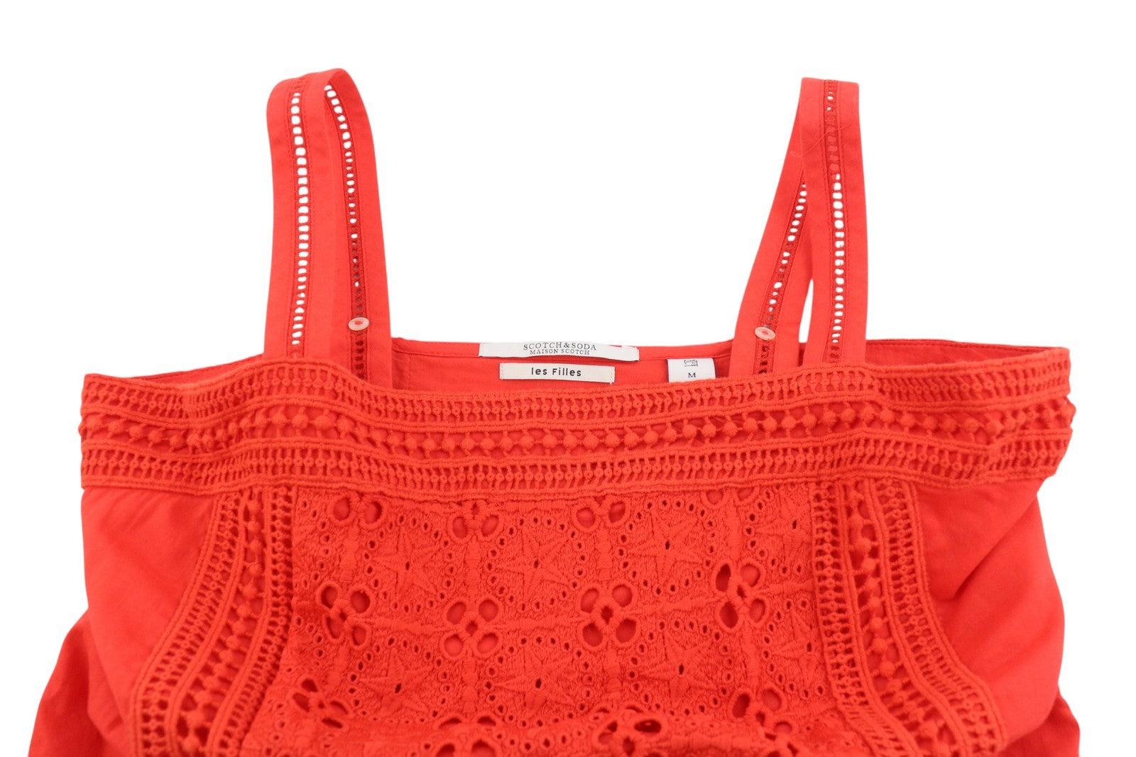 MAISON SCOTCH Women Dress M Orange Broderie Anglaise Square Collar Mini