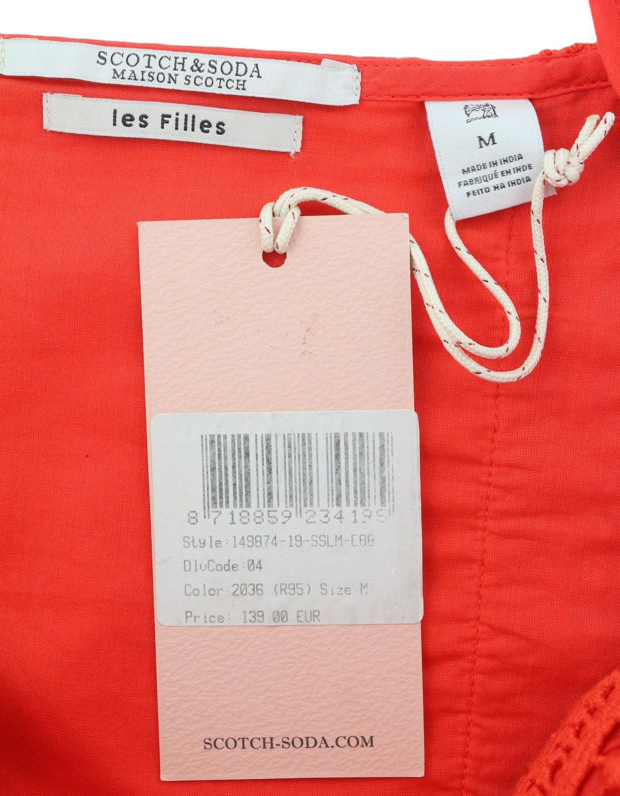 MAISON SCOTCH Women Dress M Orange Broderie Anglaise Square Collar Mini