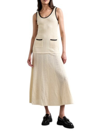 SANDRO Boheme Women Dress EU36 S Beige Pointelle Knit Sleeveless Midi RRP265