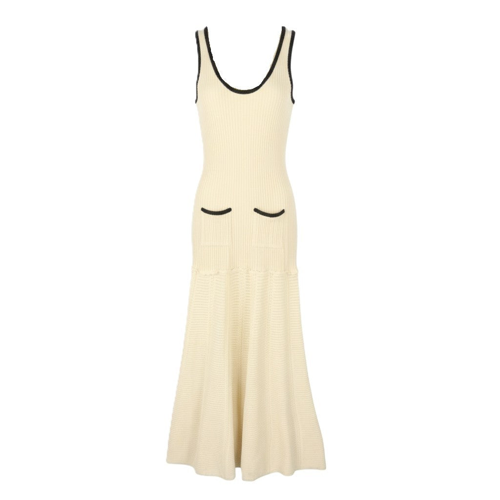SANDRO Boheme Women Dress EU36 S Beige Pointelle Knit Sleeveless Midi RRP265