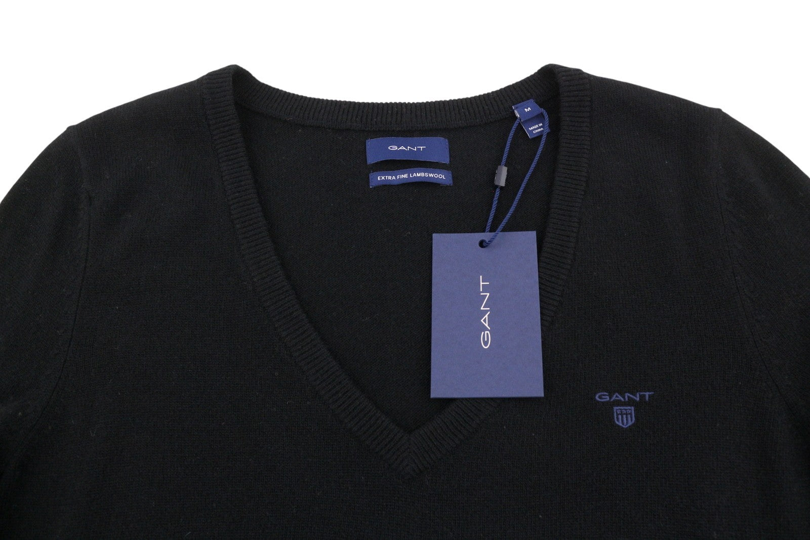 GANT Extrafine Lambswool V-Neck Women Jumper M Black Soft Knit Pull On