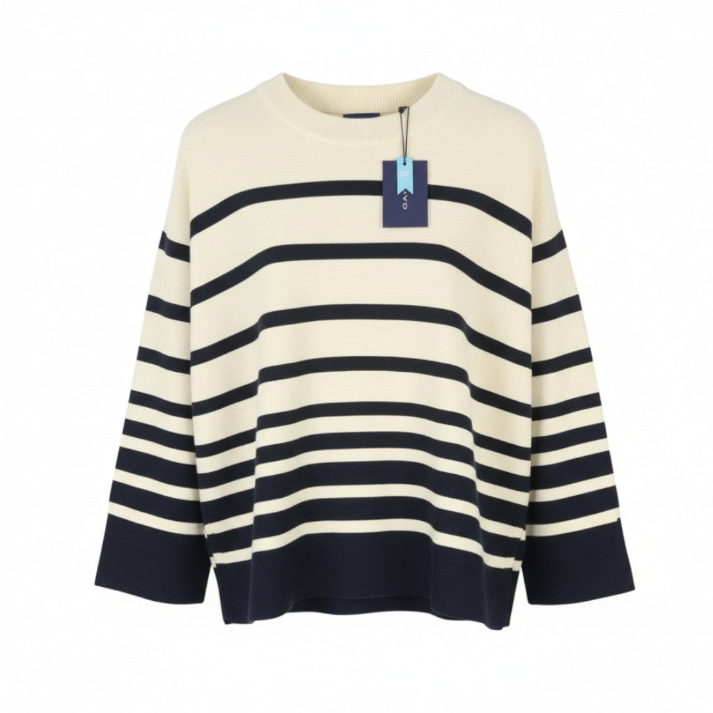GANT Breton Stripe C-Neck Women Jumper XS Cream Stretch Knit Sweater