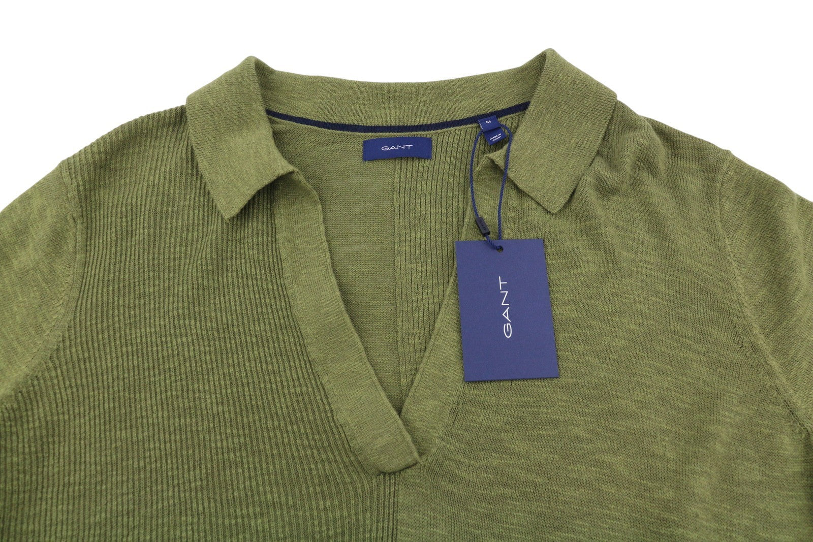 GANT Ribbed Rugger Women Dress M Utility Green Melange Linen Blend Polo