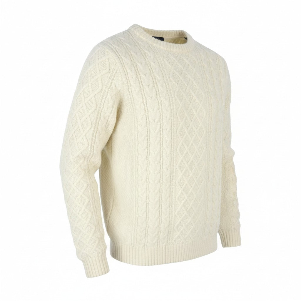 GANT Aran Cable Crew Men Jumper L Eggshell Wool Blend Knit Sweater