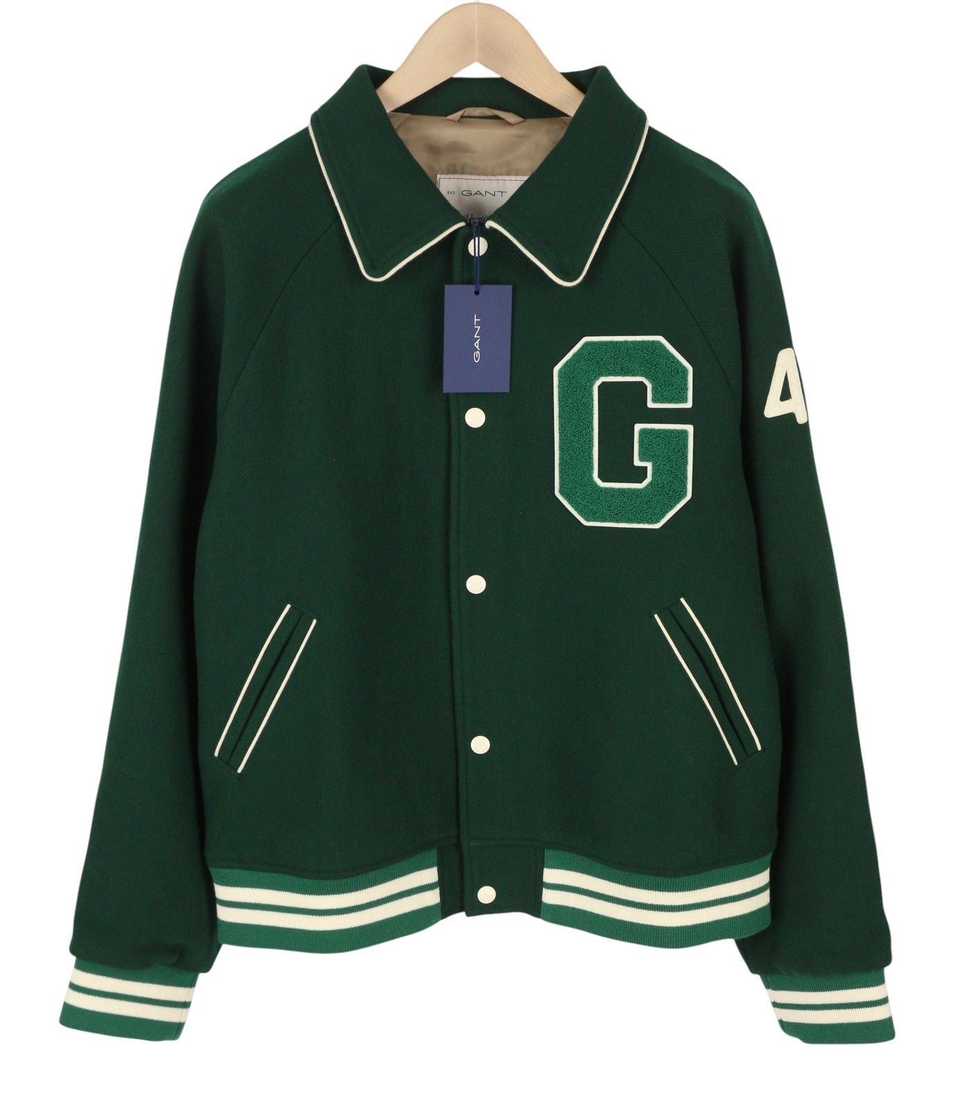 GANT Wool Varsity Men Jacket L Forest Green Snap Button Bomber RRP475