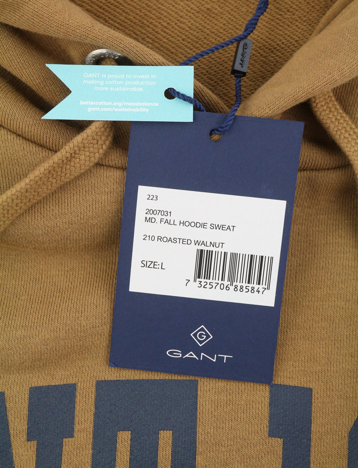 GANT Fall Sweat Men Hoodie L Roasted Walnut Front Logo Hooded Pull On