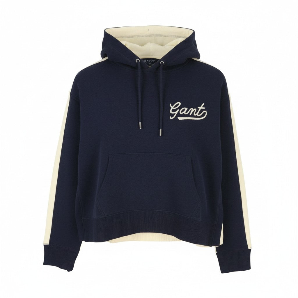 GANT Color Block Women Hoodie S Evening Blue Oversized Hooded Pull On