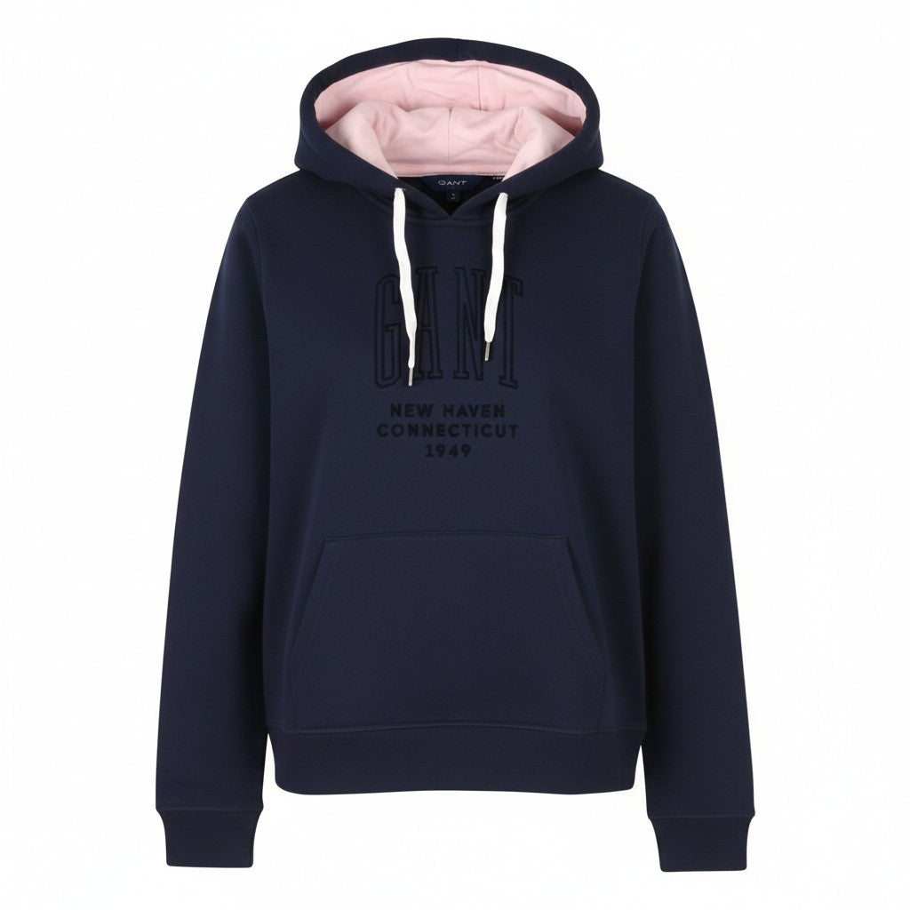 GANT New Haven Women Hoodie M Dark Blue Logo Kangaroo Pocket Pull On