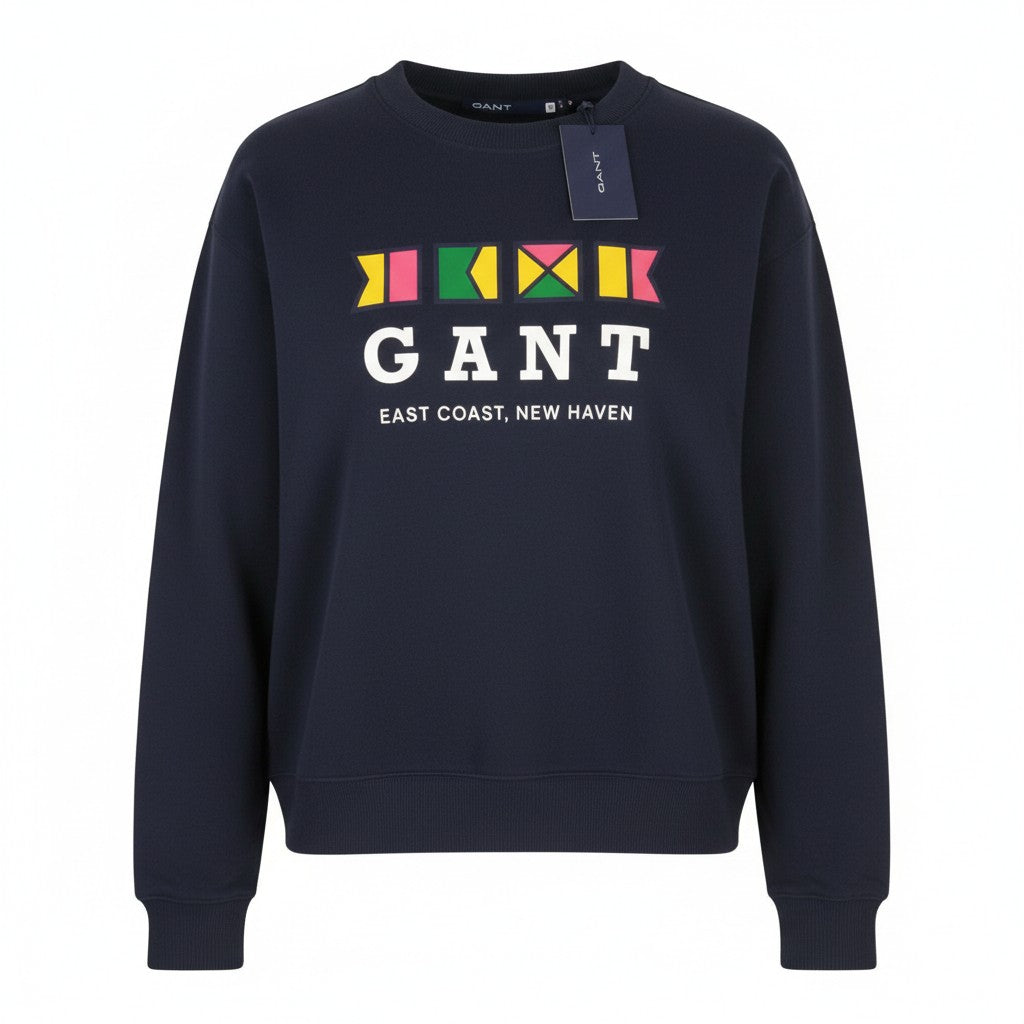GANT Flags C-Neck Women Sweatshirt XL Evening Blue Logo Pull On