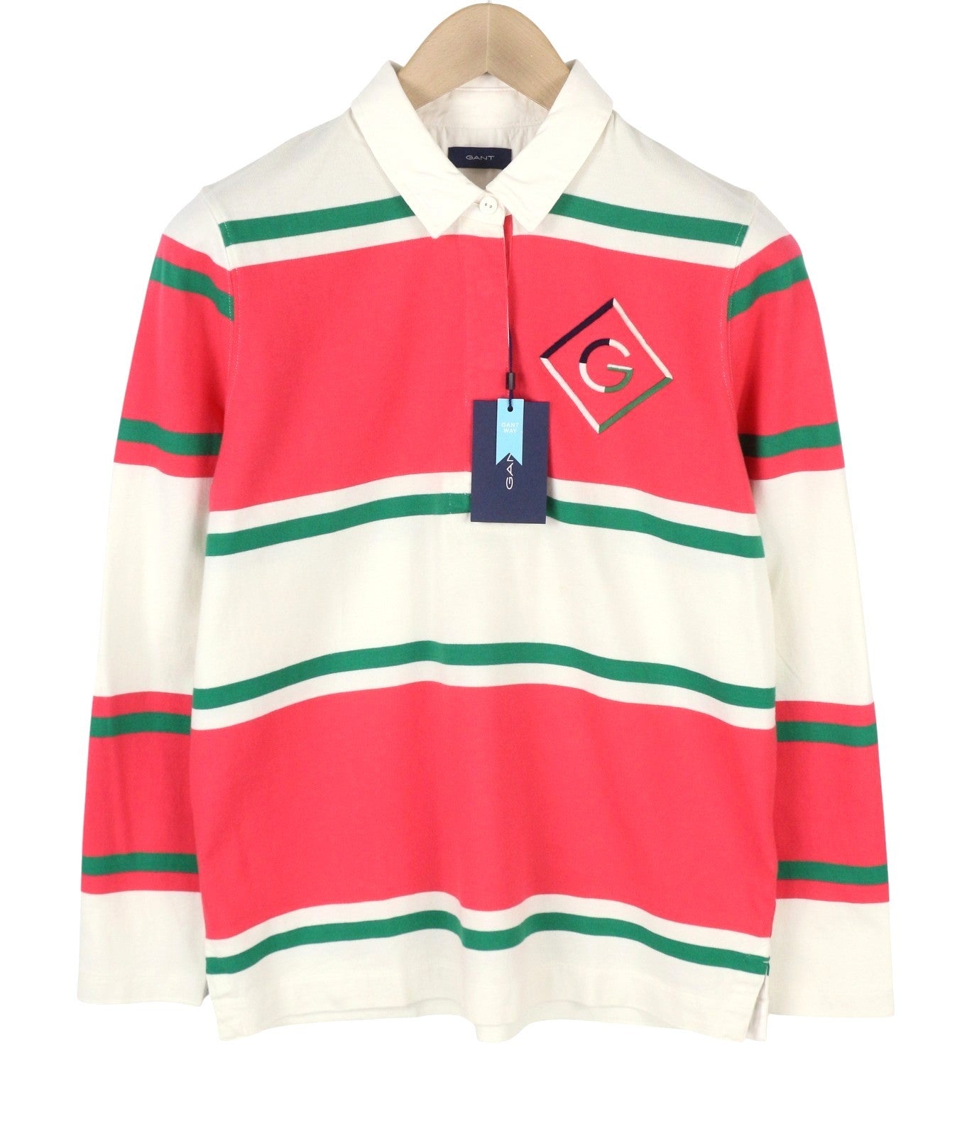 GANT Mixed Striped Heavy Rugger Women T-Shirt S Watermelon Red Rugby Polo