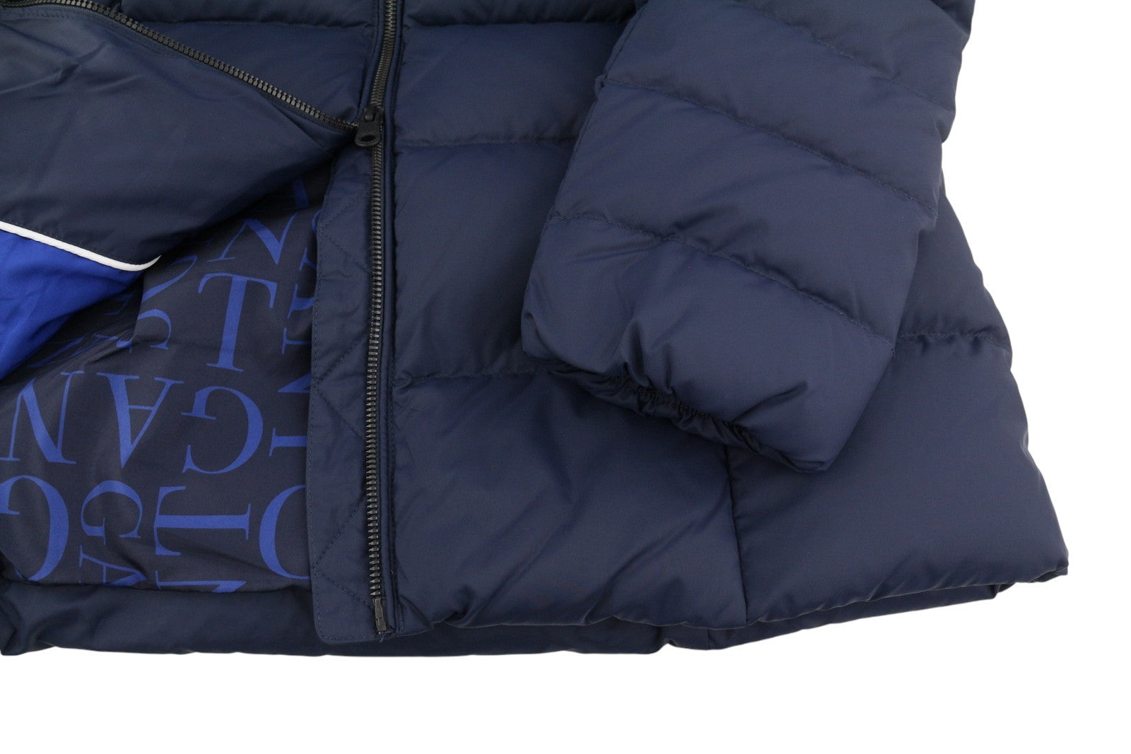 GANT Classic Down Long Women Jacket M Evening Blue Quilted Hood Coat
