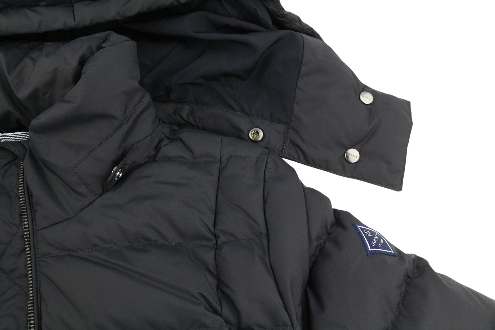 GANT Classic Down Long Women Jacket M Black Quilted Hood Coat
