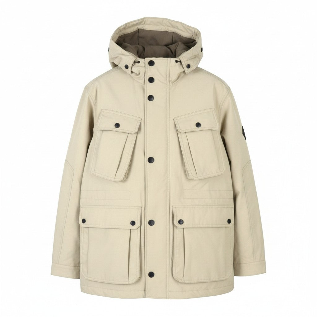 GANT Padded Short Parka Men Jacket M Dry Sand Hooded Zip Coat RRP395