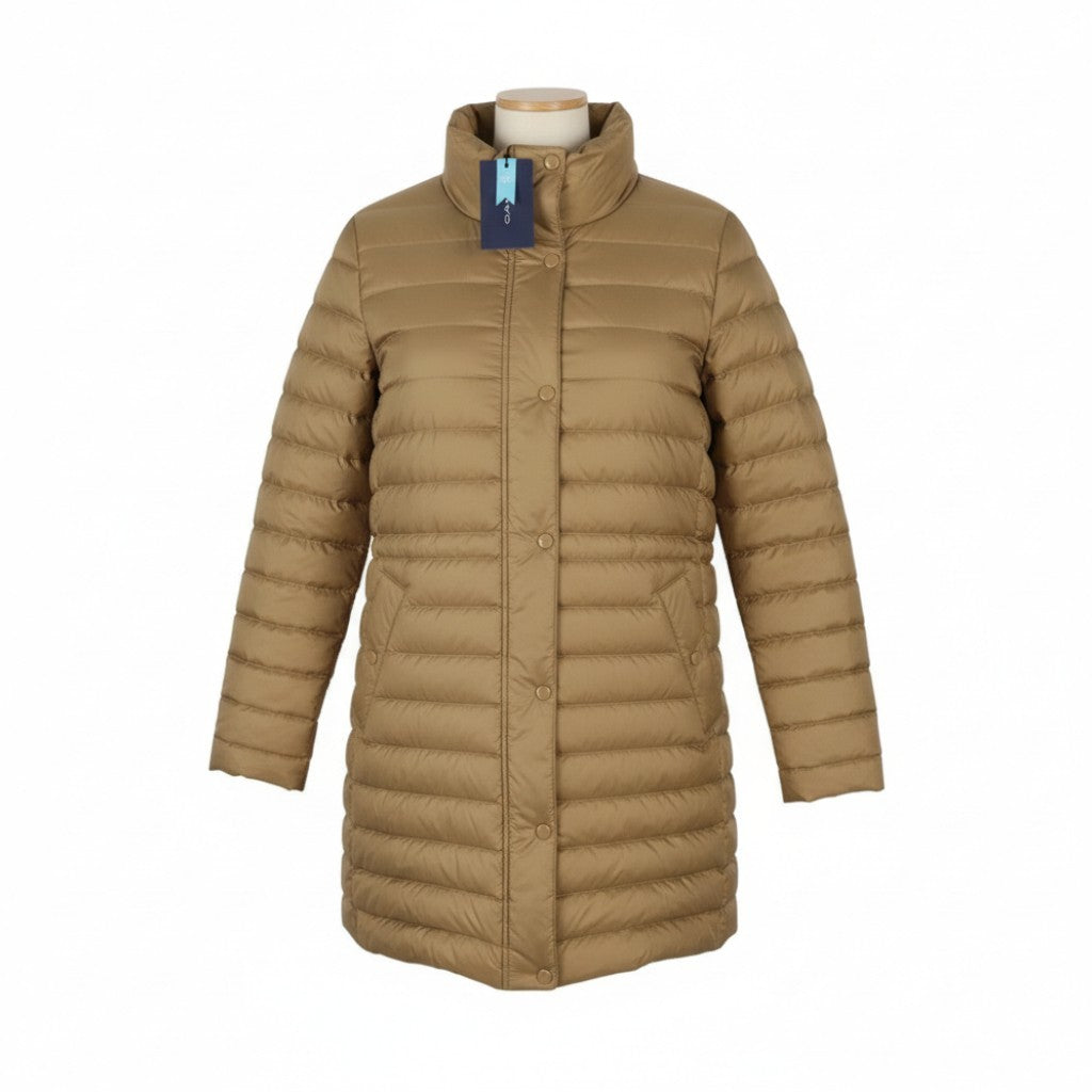 GANT Light Down Women Jacket M Warm Khaki Quilted High Neck Coat