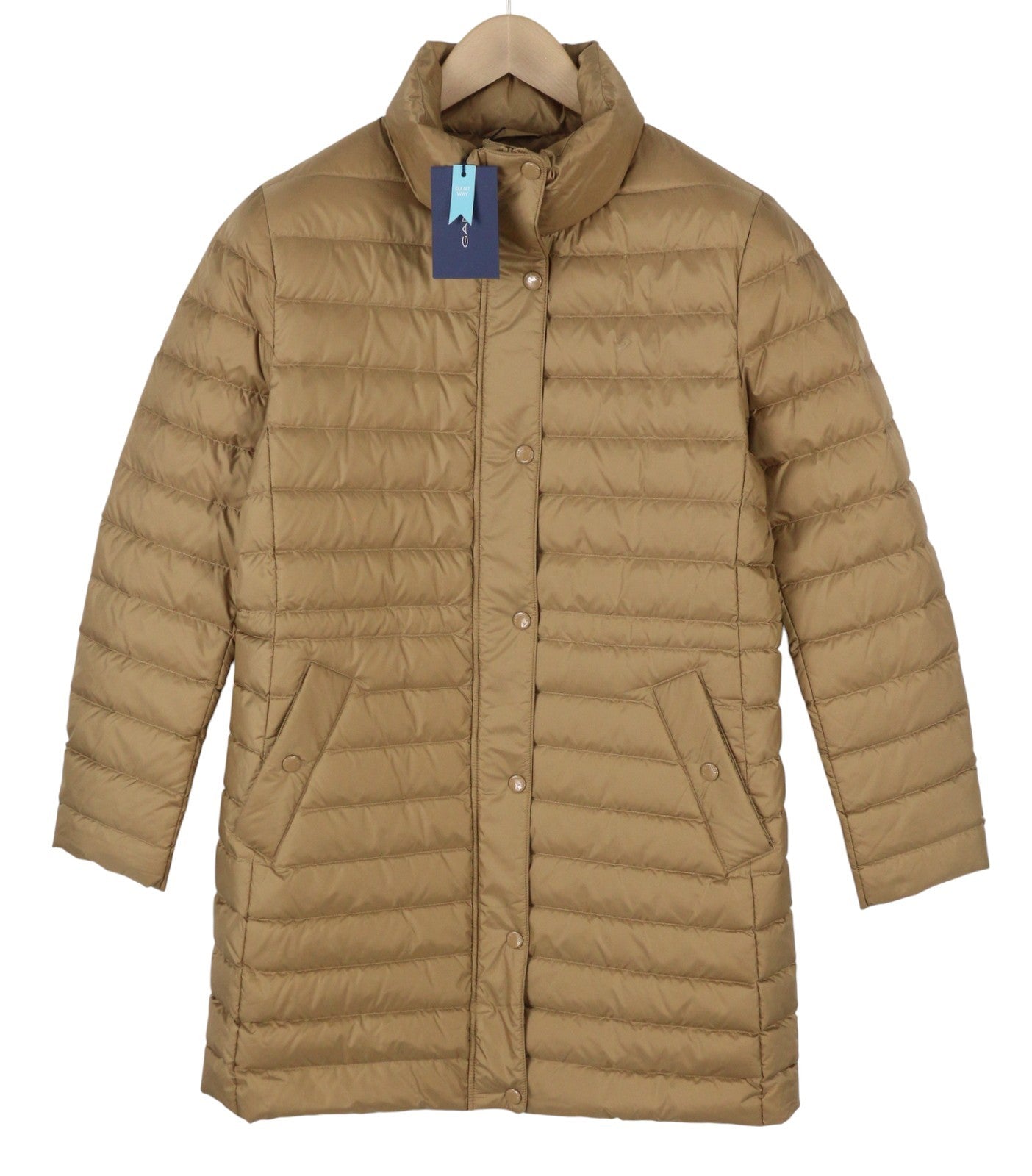 GANT Light Down Women Jacket M Warm Khaki Quilted High Neck Coat