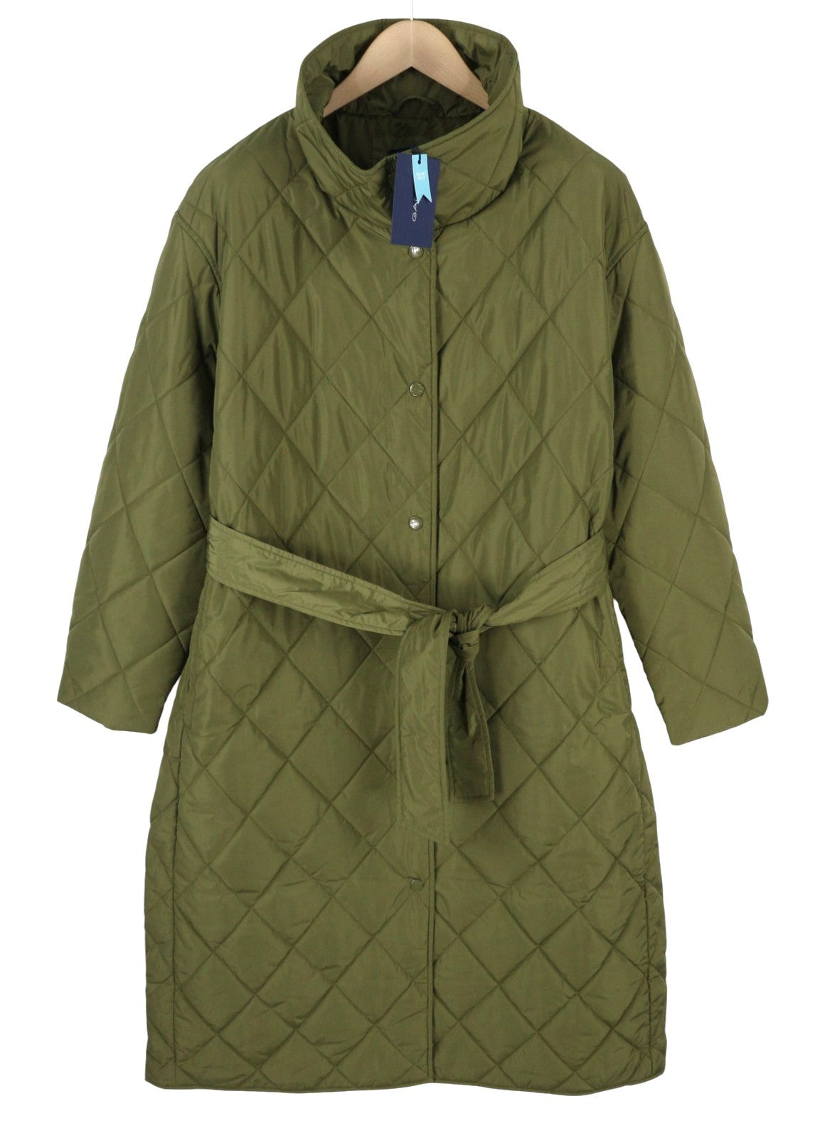 GANT Quilted Women Jacket L Hunter Green Belted Padded Mid Coat
