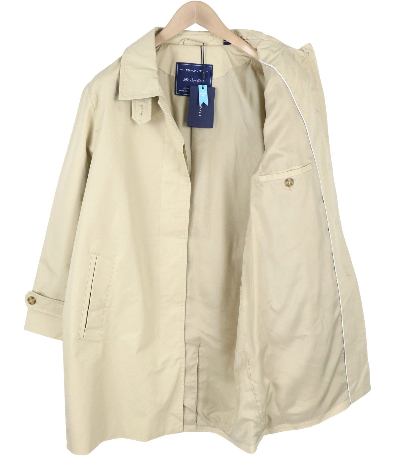 GANT Car Coat Women Jacket XL Desert Beige Hidden Button Mid Coat