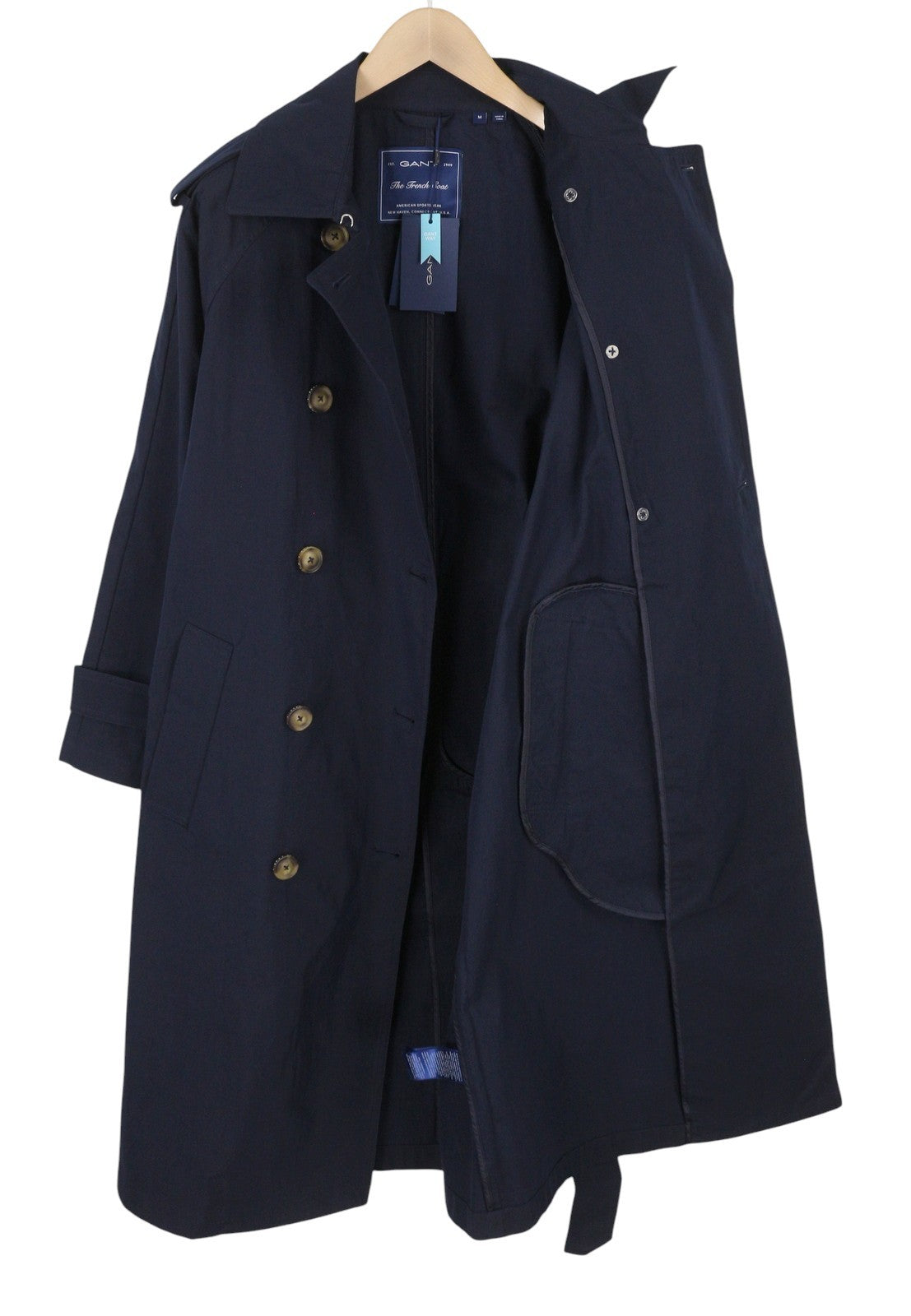 GANT Trench Coat Women Jacket M Evening Blue Belted Double Coat
