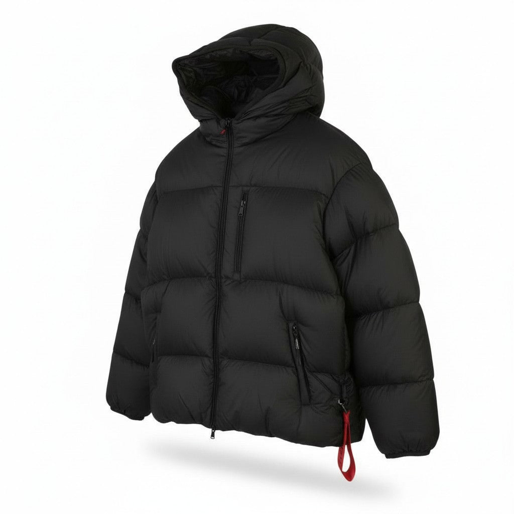 AFTER LABEL Quebec Men Jacket L Black Down Quilted Hooded Puffer RRP500