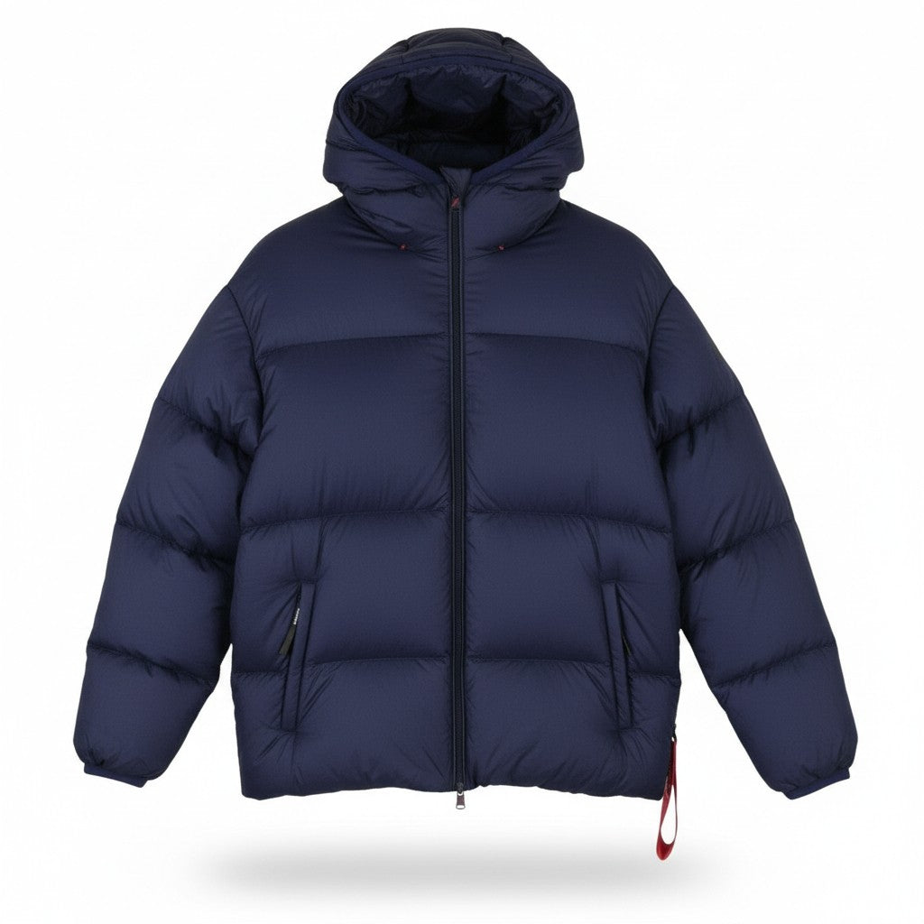 AFTER LABEL Quebec Men Jacket L Blue Down Quilted Hooded Puffer RRP500