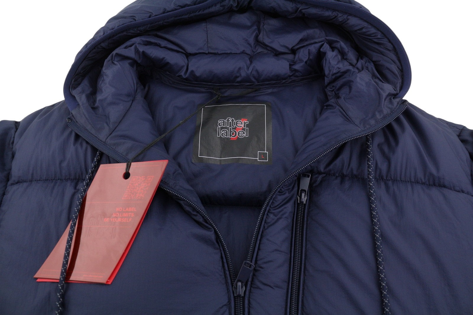 AFTER LABEL Quebec Men Jacket L Blue Down Quilted Hooded Puffer RRP500