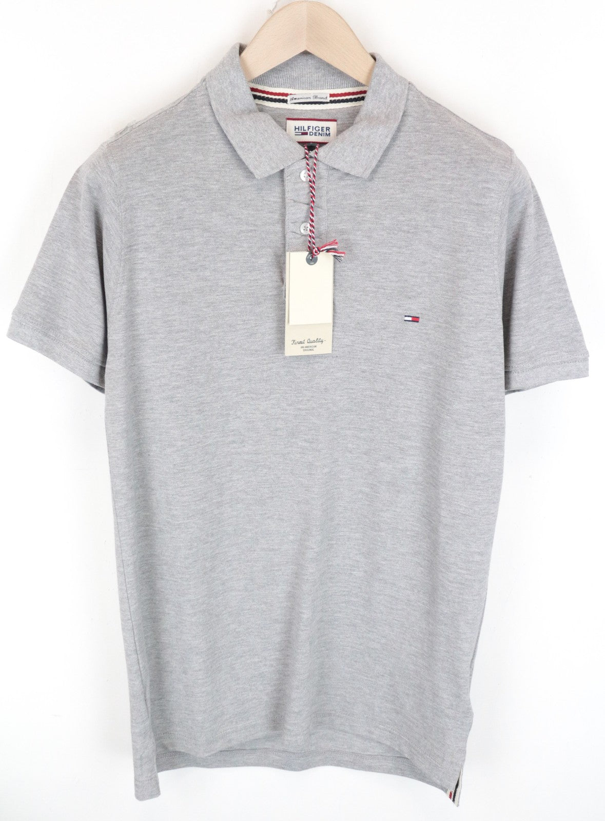 Tommy Jeans Men T-Shirt M Grey Pure Cotton Short Sleeved Collared Polo