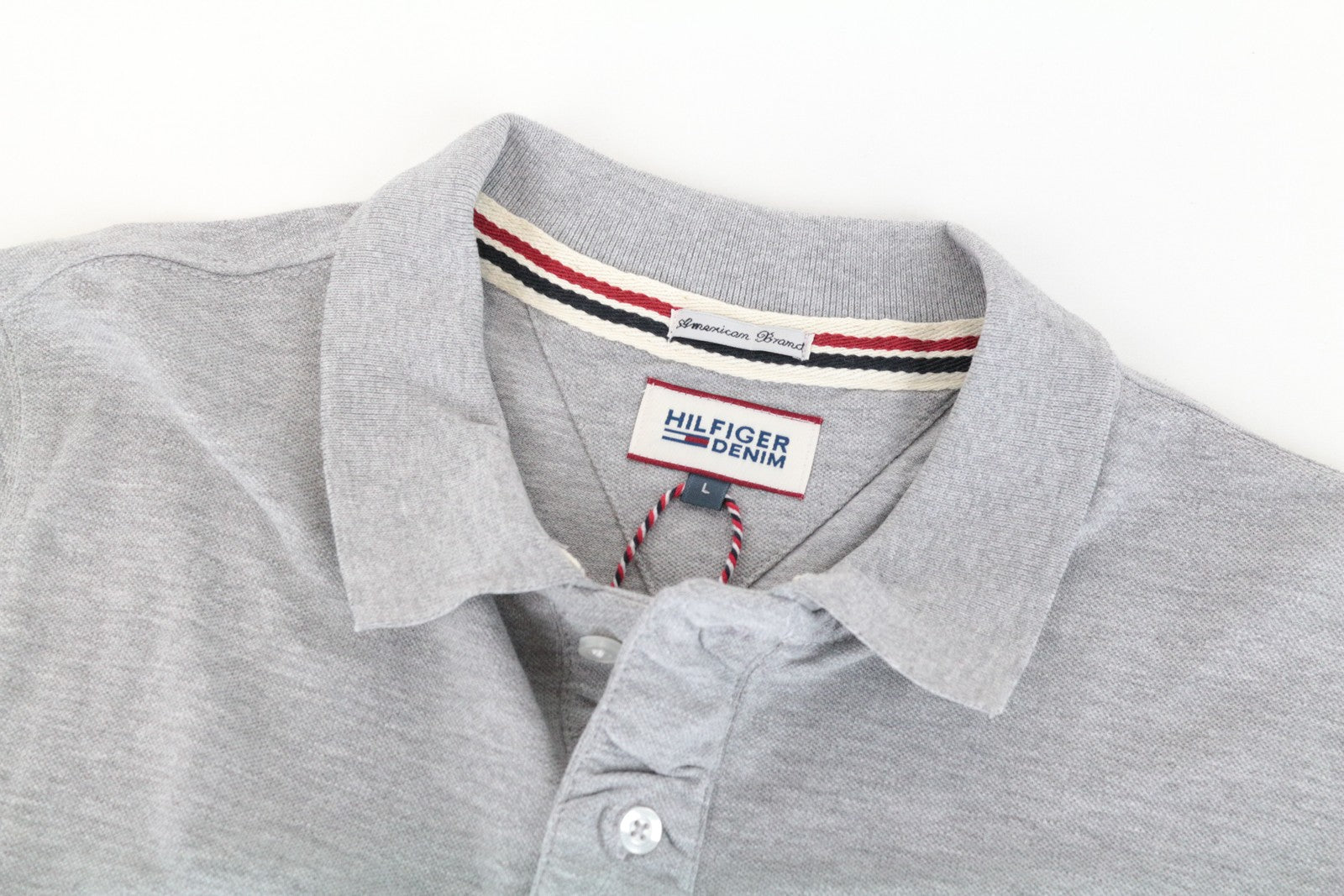Tommy Jeans Men T-Shirt L Grey Logo Pure Cotton Short Sleeve Polo