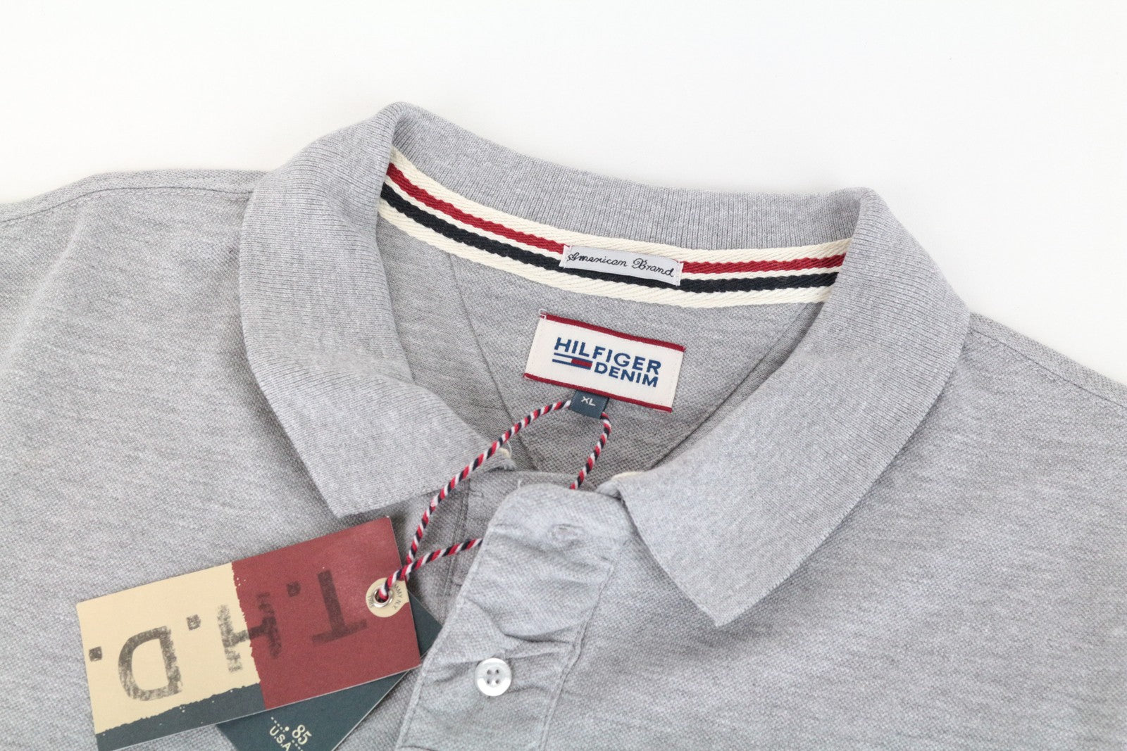 Tommy Jeans Men T-Shirt XL Grey Logo Pure Cotton Short Sleeved Polo